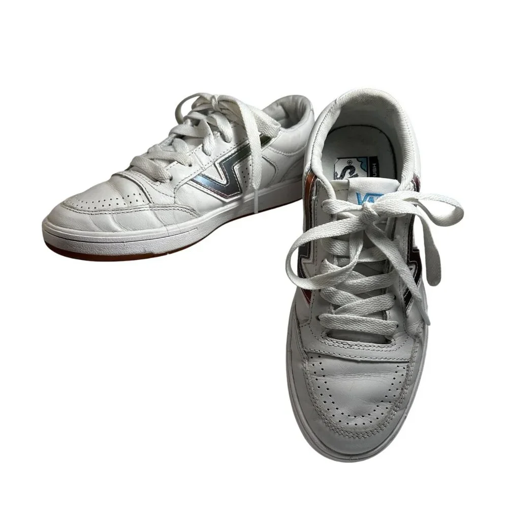 Vans Womens 6.5 Mens 5 White Leather Sneakers With Multicolor Accents Lace-Up - Picture 2 of 14
